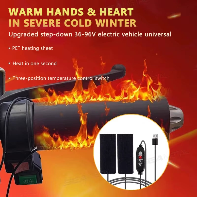 BLALION 12V 3-Gear Motorcycle Heated Hand Grip Adjustable Thermal E-Bike ATV Handlebar Heater Warmer Kit Motorcycle Accessories